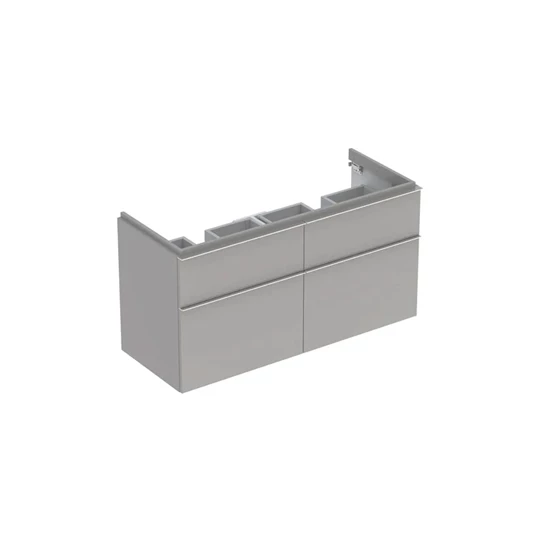 Geberit iCon alsó szekrény dupla mosdóhoz, négy fiókkal, 119 cm x 62 cm x 47.7 cm, magasfényű lakkozott platina