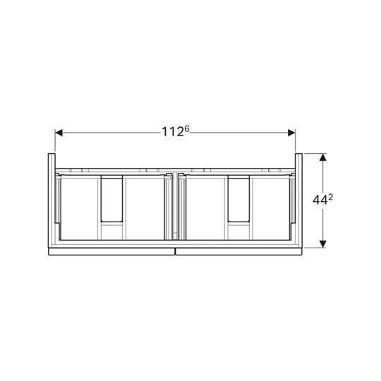 Geberit iCon alsó szekrény dupla mosdóhoz, négy fiókkal, 119 cm x 62 cm x 47.7 cm, magasfényű lakkozott platina