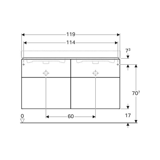 Geberit iCon alsó szekrény mosdóhoz 120 cm, négy fiókkal, 119x62x47,7 cm, magasfényű fehér