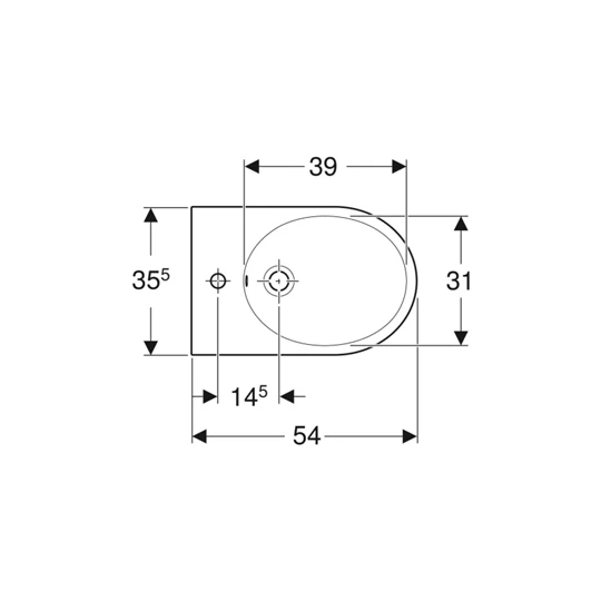 Geberit iCon fali bidé, zárt forma, 35.5 cm x 23.5 cm x 54 cm, túlfolyó látható