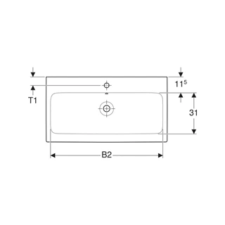 Geberit iCon mosdó, 60 cm x 15.5 cm x 48.5 cm, csaplyuk középen, túlfolyó látható