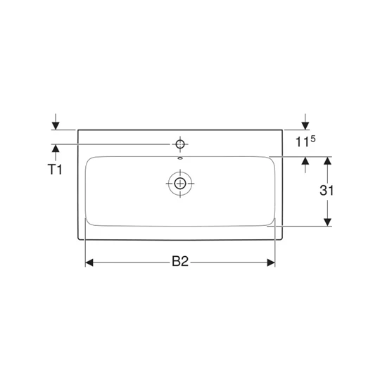 Geberit iCon mosdó, 60 cm x 15.5 cm x 48.5 cm, csaplyuk középen, túlfolyó látható