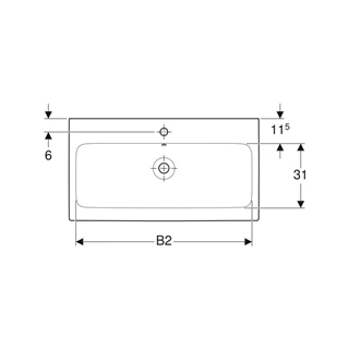 Geberit iCon mosdó, 75 x 15,5 x 48,5 cm, csaplyuk középen, túlfolyó látható
