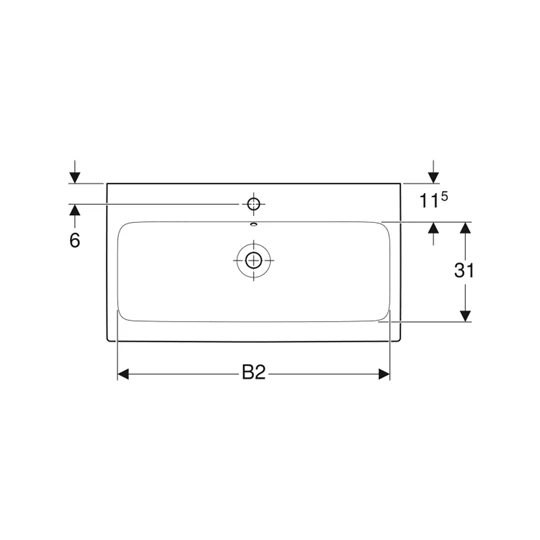 Geberit iCon mosdó, 75 x 15,5 x 48,5 cm, csaplyuk középen, túlfolyó látható