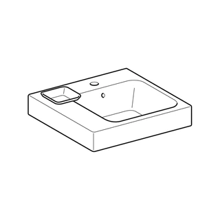 Geberit iCon bútorra építhető mosdó dekor tállal, 50 x 15 x 48,5 cm, csaplyuk középen, bal dísztálca, bal lerakófelüle
