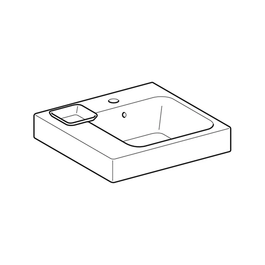 Geberit iCon bútorra építhető mosdó dekor tállal, 50 x 15 x 48,5 cm, csaplyuk középen, bal dísztálca, bal lerakófelüle