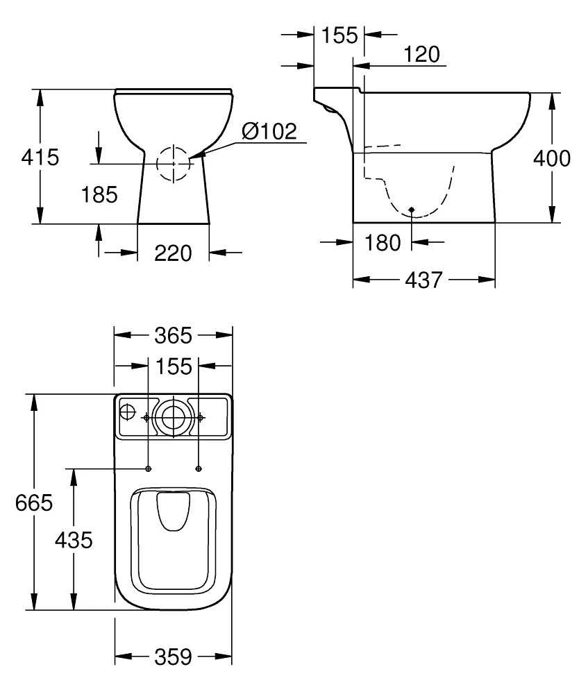 Grohe BauEdge Ceramic álló wc, monoblokkos, hátsó kifolyás, peremmentes