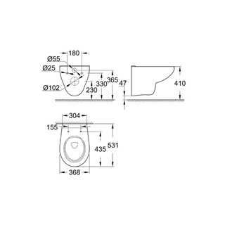 Grohe Bau Ceramic fali WC, hátsó kifolyású, mélyöblítéses, perem nélküli