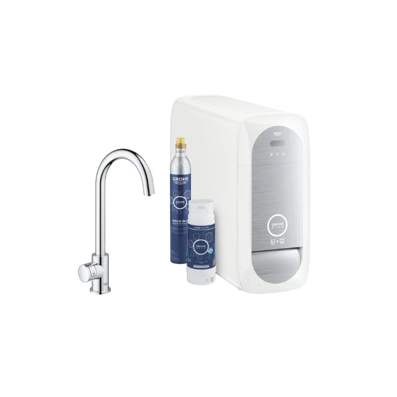 Grohe Blue Home Mono Starter csaptelep készlet szabályozható szénsavadagolóval C alakú kifolyóval, króm