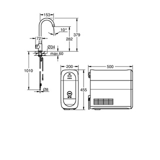 Grohe Blue Home Mono Starter csaptelep készlet szabályozható szénsavadagolóval C alakú kifolyóval, matt szuperacél