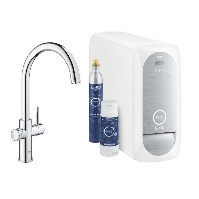Grohe Blue Home csaptelep készlet szabályozható szénsavadagolóval C alakú kifolyóval, króm