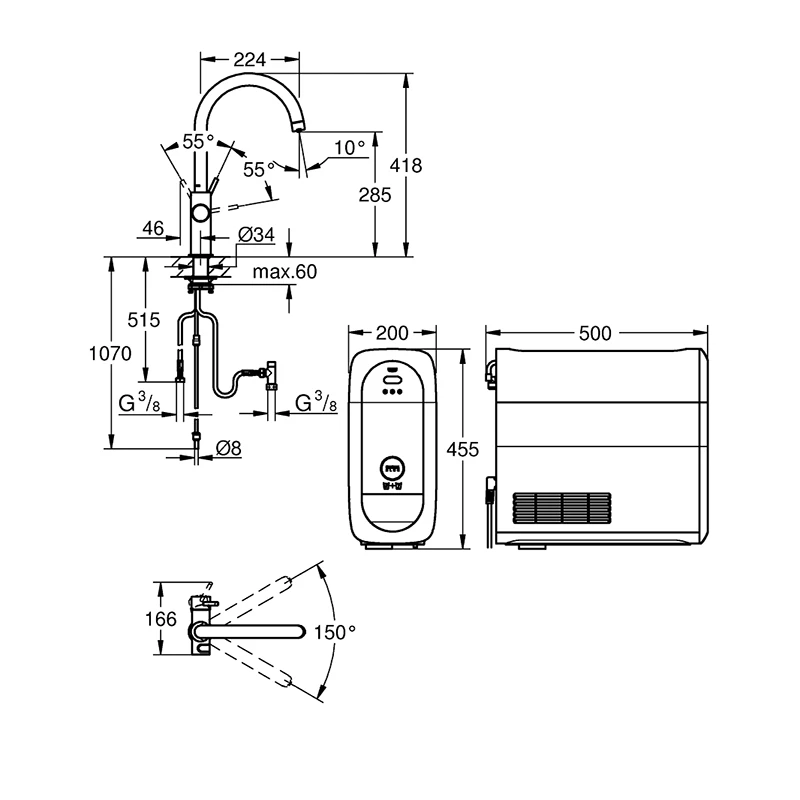 Grohe Blue Home csaptelep készlet szabályozható szénsavadagolóval C alakú kifolyóval, króm