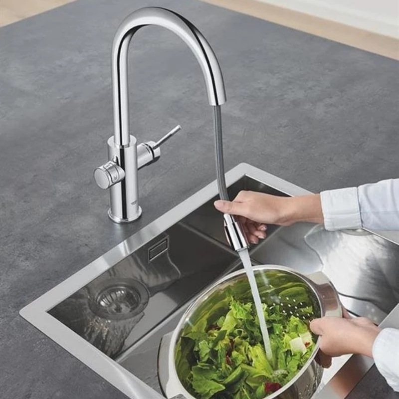Grohe Blue Home csaptelep készlet szabályozható szénsavadagolóval C alakú kifolyóval, króm, kihúzható fejjel