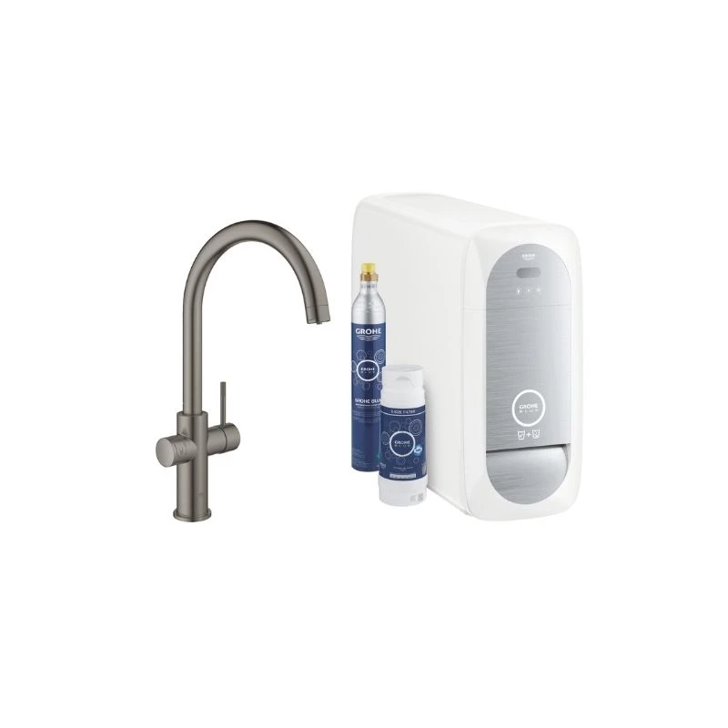 Grohe Blue Home csaptelep készlet szabályozható szénsavadagolóval C alakú kifolyóval, matt hard grafit