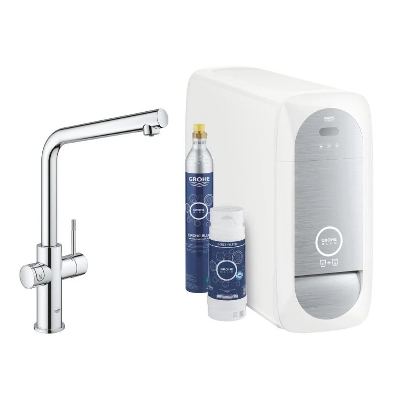Grohe Blue Home csaptelep készlet szabályozható szénsavadagolóval L alakú kifolyóval, króm