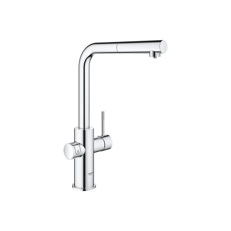 Grohe Blue Home csaptelep készlet szabályozható szénsavadagolóval L alakú kifolyóval, króm, kihúzható fejjel