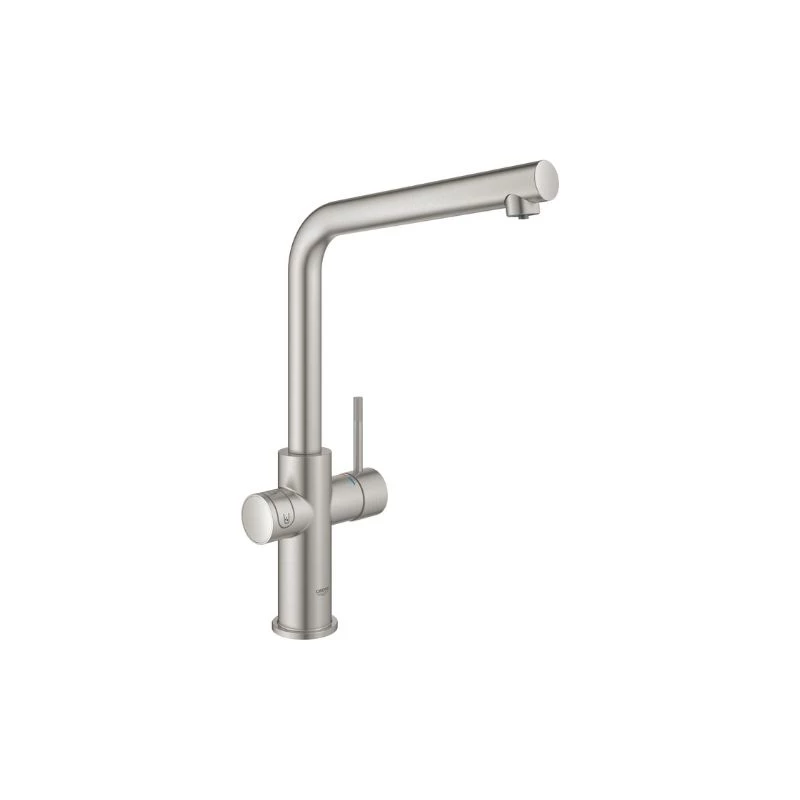Grohe Blue Home csaptelep készlet szabályozható szénsavadagolóval L alakú kifolyóval, matt szuperacél