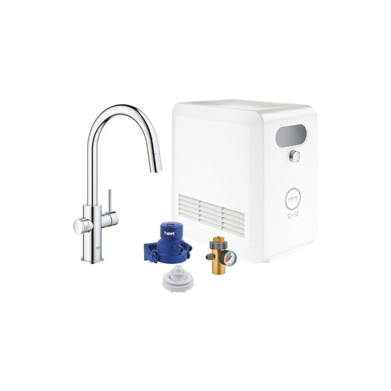 Grohe Blue Professional csaptelep készlet szabályozható szénsavadagolóval C alakú kifolyóval, króm, kihúzható fejjel