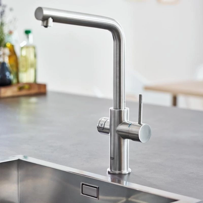 Grohe Blue Professional csaptelep készlet szabályozható szénsavadagolóval L alakú kifolyóval, króm, kihúzható fejjel