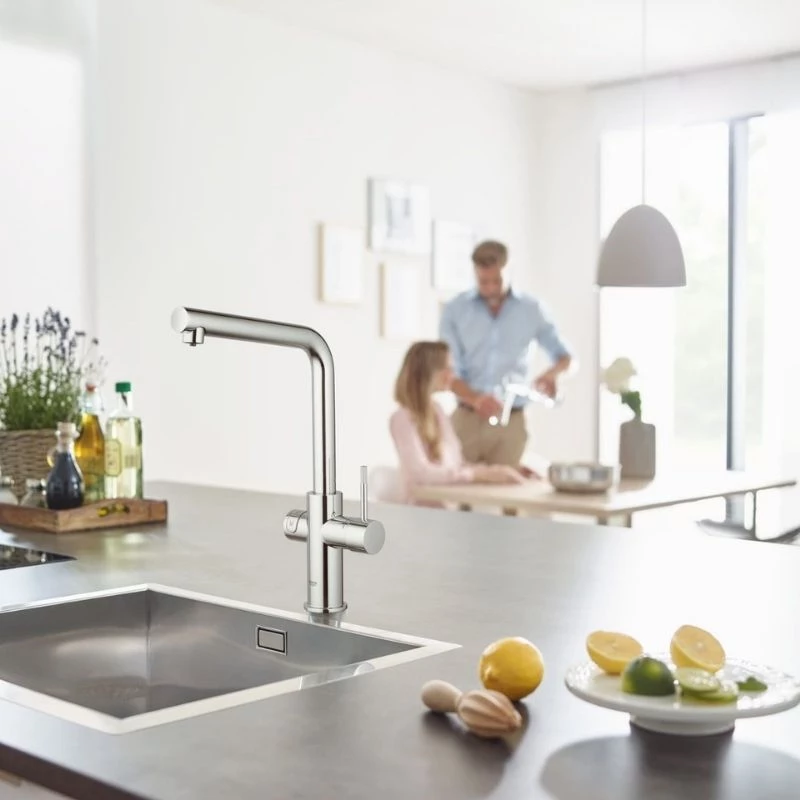 Grohe Blue Professional csaptelep készlet szabályozható szénsavadagolóval L alakú kifolyóval, króm, kihúzható fejjel