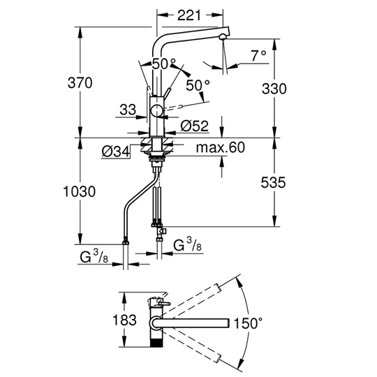 Grohe Blue Pure Minta L csaptelep króm (vízszűrő lehetőséggel, csak a csaptelepet tartalmazza)