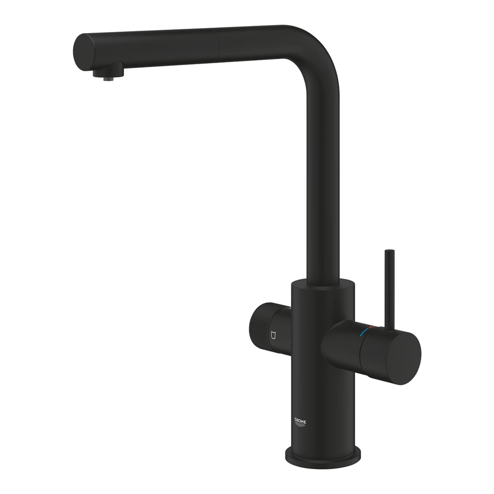 Grohe Blue Pure Minta mosogató csaptelep, L kifolyós, kihúzható fejjel, szűrt és normál vízre, fantom fekete