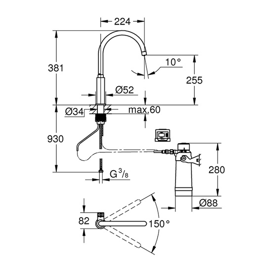 Grohe Blue Pure Mono alapcsomag, aktív szén szűrővel, króm