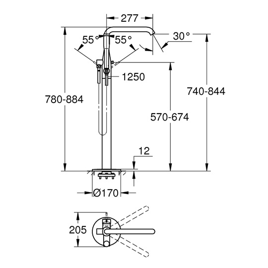 Grohe Essence Egykaros kádtöltő csaptelep 1/2”, padlóra szerelhető matt/rózsaarany