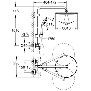 Grohe Euphoria System 310 zuhanyrendszer, termosztátos csapteleppel, matt hard grafit