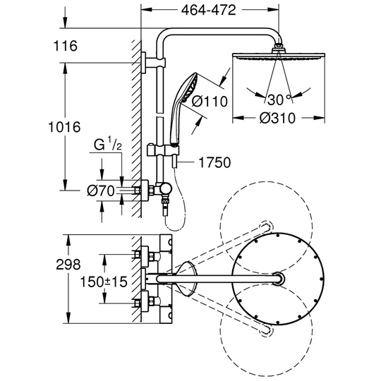 Grohe Euphoria System 310 zuhanyrendszer, termosztátos csapteleppel, matt hard grafit