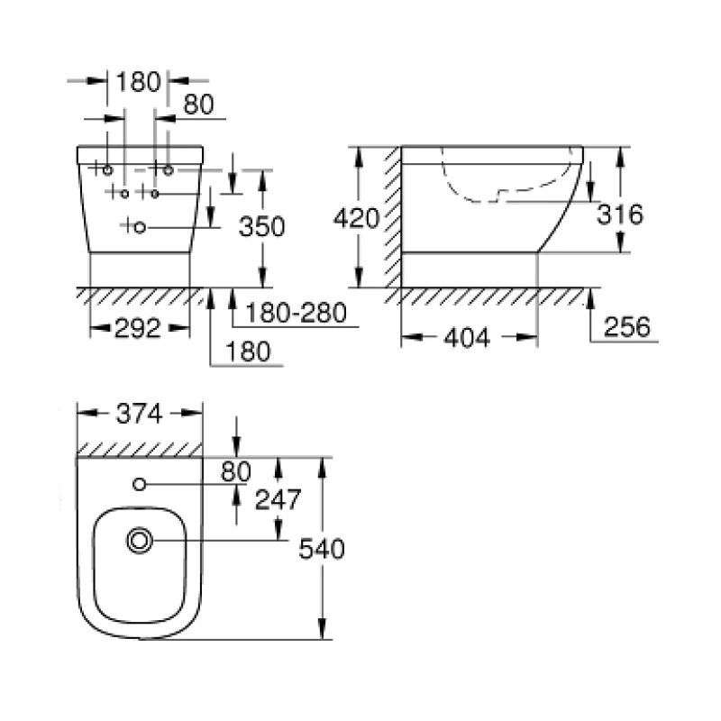 Grohe Euro Ceramic fali bidé, 374x540 mm, 1 csaplyukkal és túlfolyóval