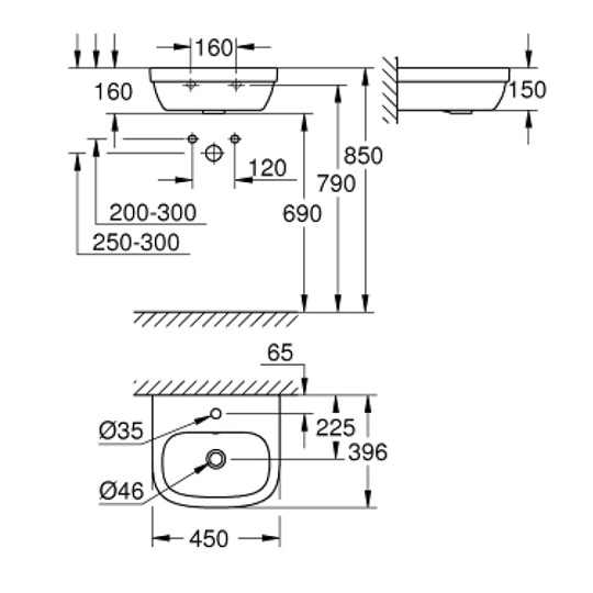 Grohe Euro Ceramic kézmosó, 450x400 falra