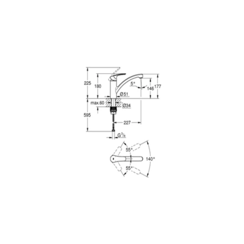 Grohe Eurosmart 2021 egykaros álló mosogató csaptelep, króm,  