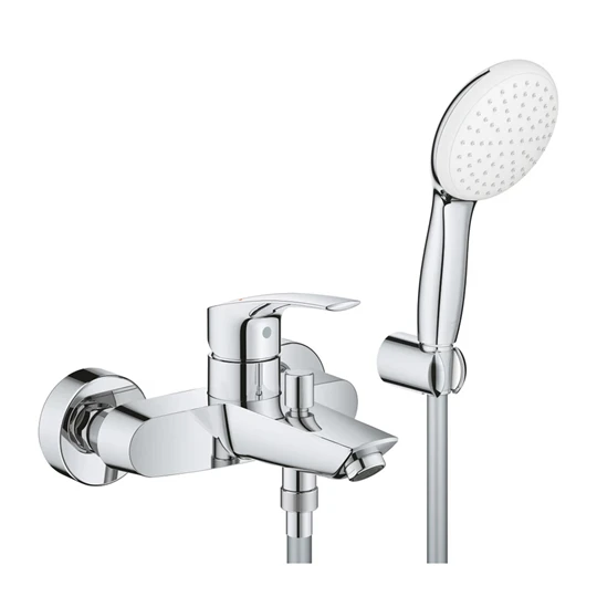 Grohe Eurosmart falsíkon kívüli egykaros fali kádcsaptelep zuhanyszettel,188mm benyúlás,króm