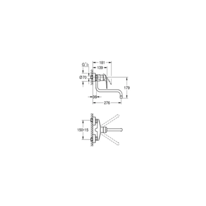 Grohe Eurosmart konyhai fali mosogató csaptelep, 277 mm kinyúlással