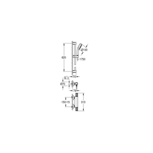 Grohe Grohtherm 1000 Performance termosztátos zuhany csaptelep, 600 mm-es sines zuhanyszettel 