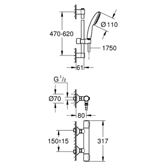 Grohe Grohtherm 500 termosztátos zuhanycsaptelep zuhanyszettel, króm