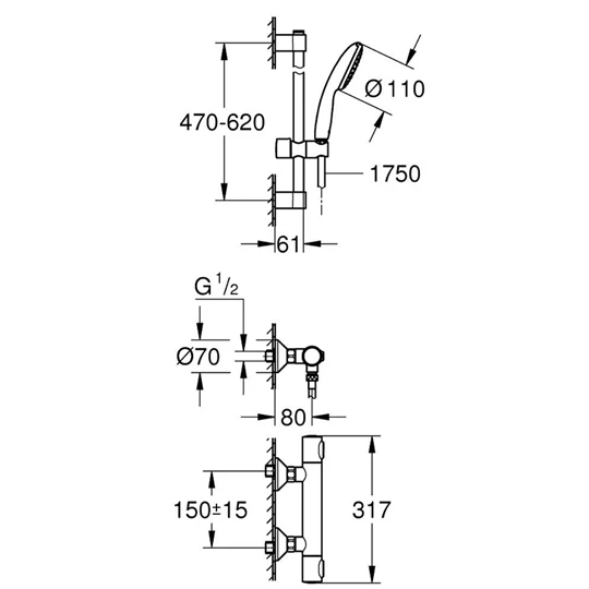 Grohe Grohtherm 500 termosztátos zuhanycsaptelep zuhanyszettel, króm