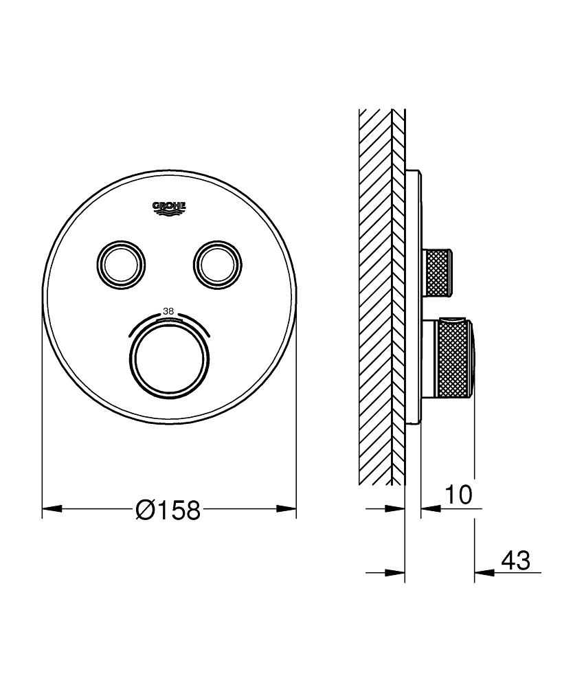 Grohe Grohtherm Smartcontrol, termosztátos színkészlet, 2 funkciós, kerek kialakítású, Brushed Hard Graphite