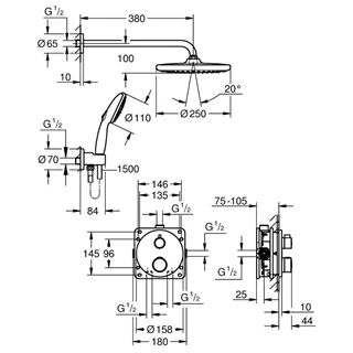 Grohe Grohtherm rejtett zuhanyrendszer Tempesta 250 fejzuhannyal (kerek forma)