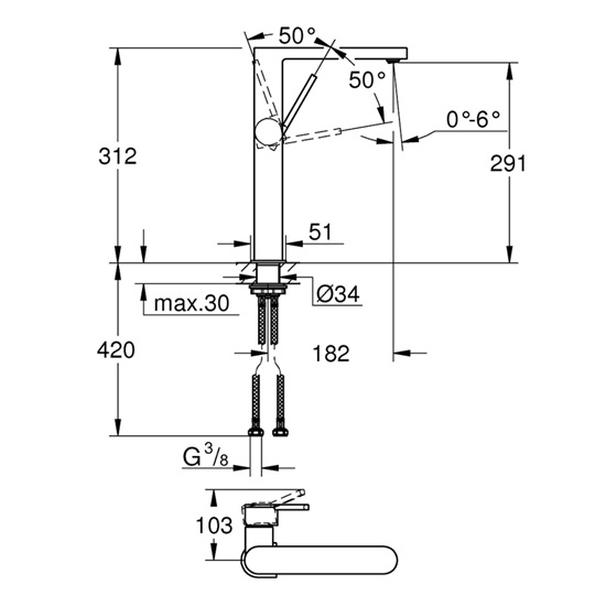 Grohe Plus egykaros magasított mosdócsaptelep XL-méret