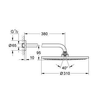 Grohe Rainshower Cosmopolitan fejzuhany készlet 310mm-es 1 funkciós esőztetővel, 380mm-es fali zuhanykarral, pol. hard g