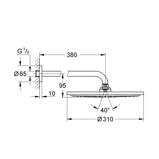 Grohe Rainshower Cosmopolitan fejzuhany készlet 310mm-es 1 funkciós esőztetővel, 380mm-es fali zuhanykarral, pol. hard g