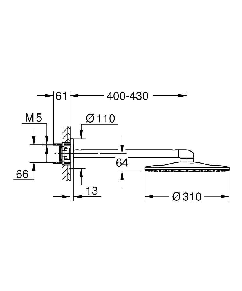 Grohe Rainshower SmartActive 310 fejzuhany, 2 funkciós, 430 mm zuhanykarral, Brushed Hard Graphite