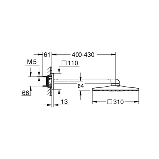 Grohe Rainshower Smartactive fejzuhany készlet 310mm-es 2 funkciós  esőztetővel, 430mm-es fali zuhanykarral, pol. hard g