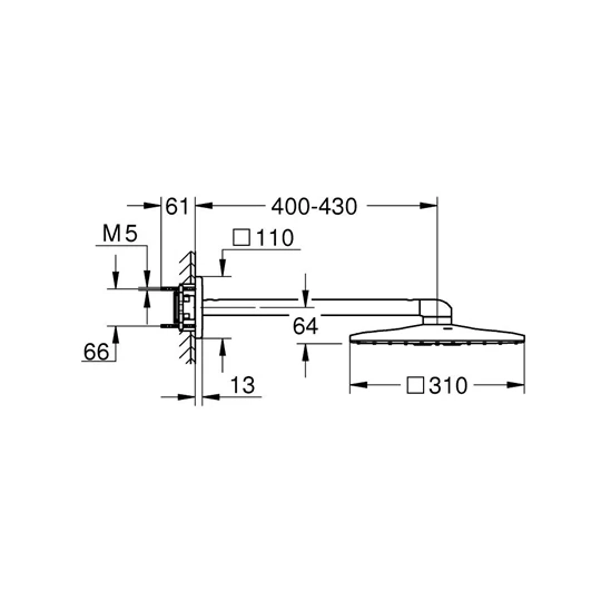 Grohe Rainshower Smartactive fejzuhany készlet 310mm-es 2 funkciós  esőztetővel, 430mm-es fali zuhanykarral, pol. hard g