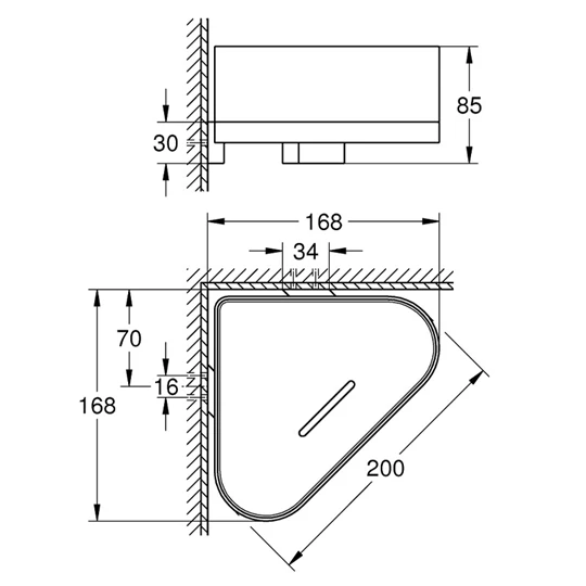 Grohe Selection sarok tároló rekesz, tartókonzollal, opálos fehér színű műanyag betéttel, matt warm sunset  szín