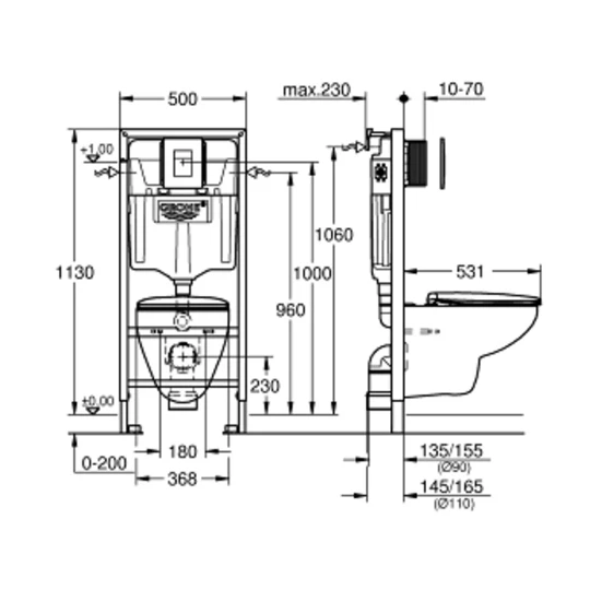 Grohe Solido 5 az 1-ben wc csésze ülőkével, tartállyal, szerelőkerettel és nyomólappal, alpin fehér