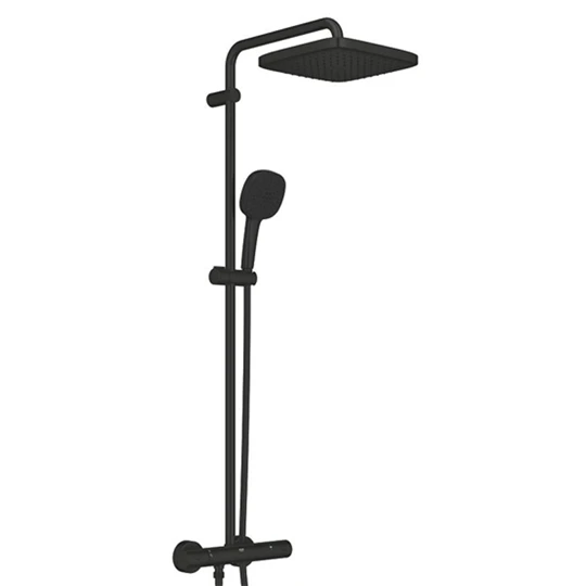 Grohe Tempesta System 250 Cube termosztátos zuhanyrendszer, falsíkon kívüli, matt fekete, szögletes