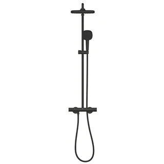 Grohe Tempesta System 250 Cube termosztátos zuhanyrendszer, falsíkon kívüli, matt fekete, szögletes